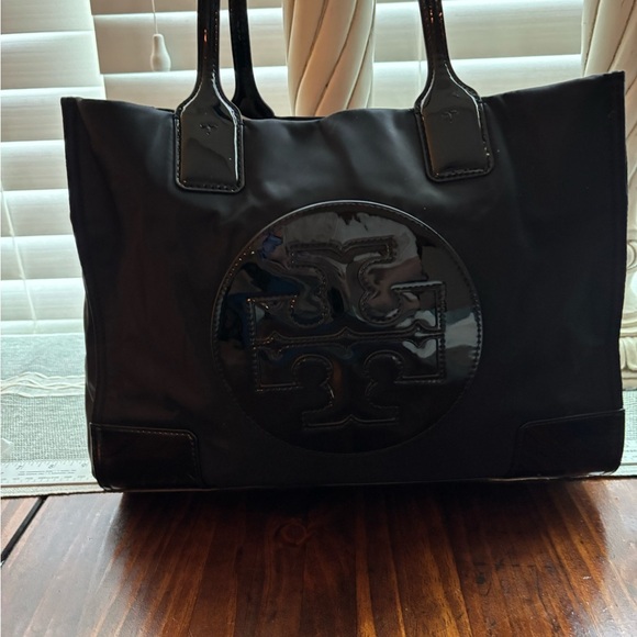 Tory Burch Black Nylon and Patent Leather Tote Shoulder Bag - Picture 3 of 10